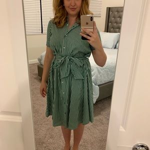 Forever 21 Shirt Dress Green Stripe Sz M!